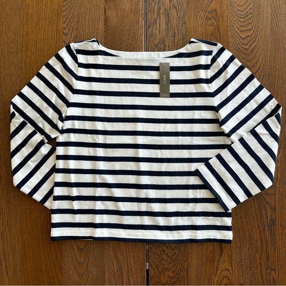J. Crew Tops - NWT J.Crew Classic Mariner Cloth Boatneck Shirt in Stripe Ivory Navy Size XS
